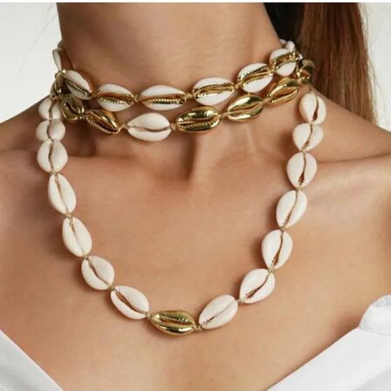 2019 модное золотое ожерелье чокер из ракушек Cowrie для женщин и девушек богемное