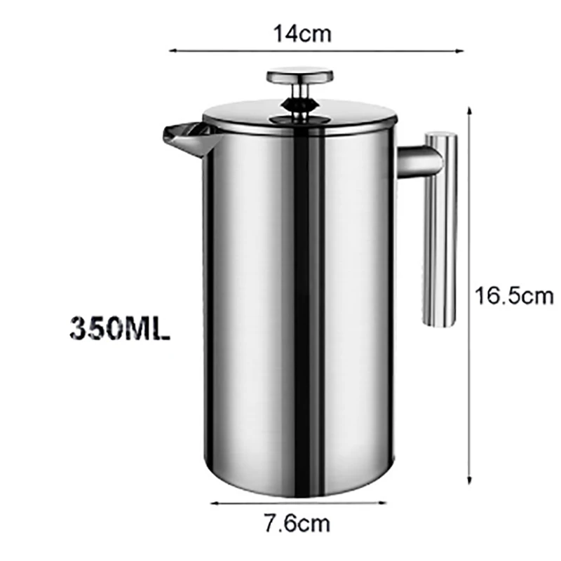 350ml French Press Coffee Maker Stainless Steel Coffee Percolator Pot,Double Wall& Large Capacity Manual Cafetiere Coffee Containers - Цвет: 350ml