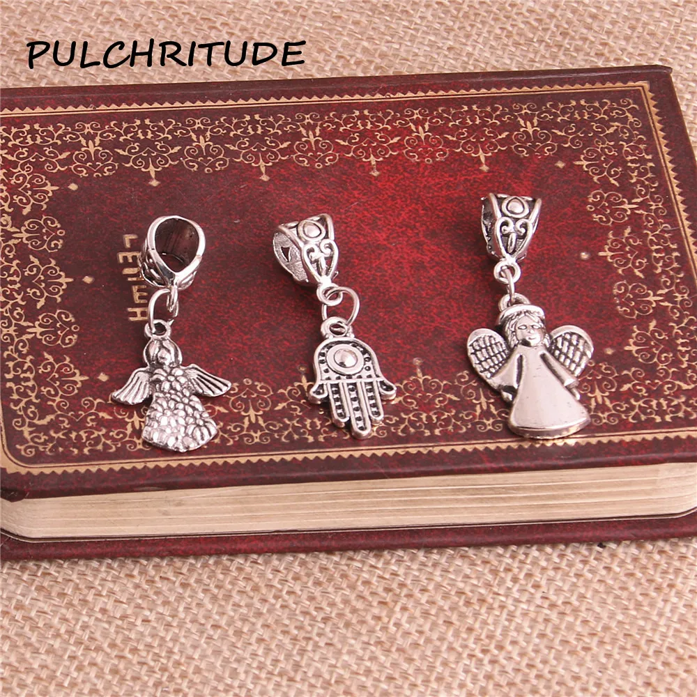 PULCHRITUDE 10 комплектов металлический сплав старинные серебряные бусы Подвеска Крест Хамса ручной Шарм Модный кулон бусины Diy Ювелирные изделия Makingc2077