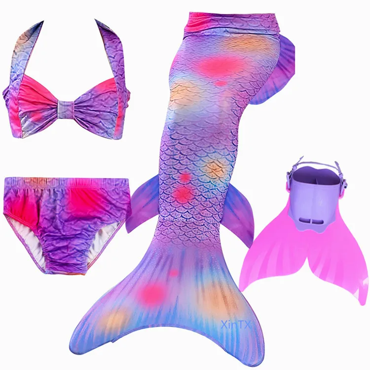 4pcs as picture show Новинка! Детский Костюм Русалки с монофином для девочек, купальный костюм русалки с хвостом русалки для девочек - Цвет: 4pcs as picture show