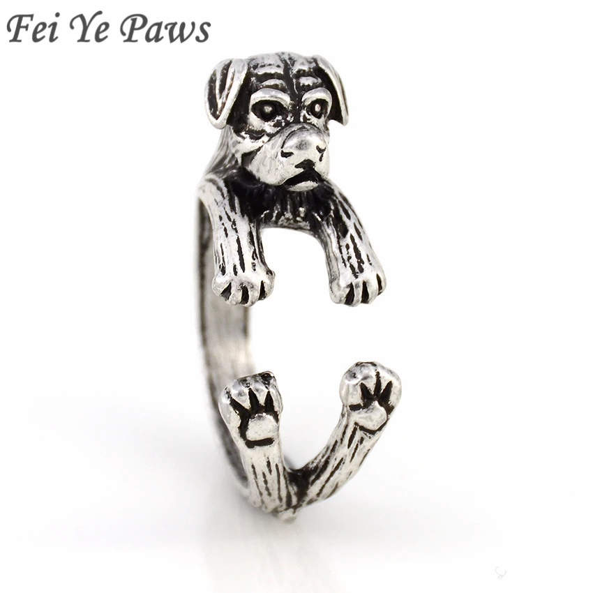

Fei Ye Paws Vintage Cute Rottweiler Ring Anel Boho Dog Black Rings For Women Men Jewelry Best Friend Jewellery Aneis