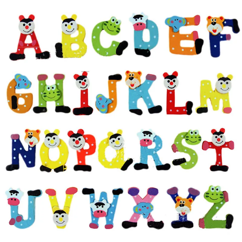 Educational Wood Fridge Magnets Baby Kid Learning Toys Sticker Decorative Refrigerator Board Stickers 26 Alphabet Letters | Игрушки и