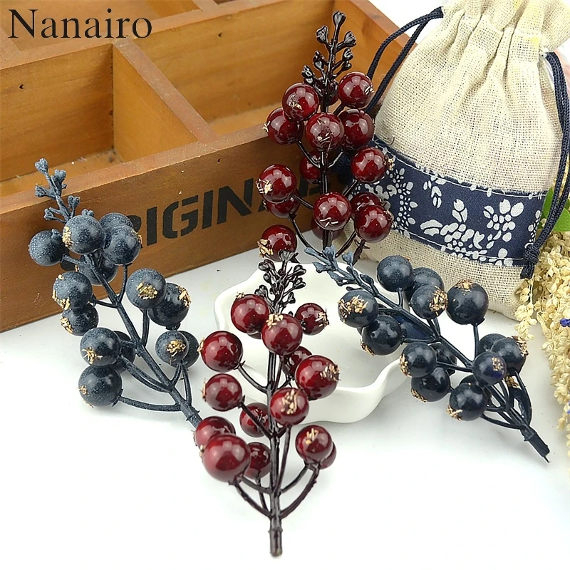 

30pcs Mini Artificial Cherry Berries Fake Pearl Flower Stamen DIY Wedding Home Bouquet Christmas Tree Decoration Fruit