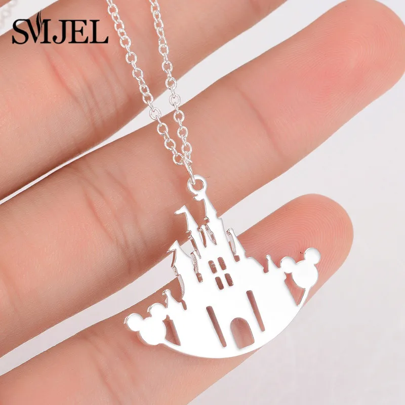 mickey necklace SMJEL мультфильм замок Микки серьги из нержавеющей стали серьги с изображением животных детские подарки на вечеринку Модные женские аксессуары, бижутерия - Окраска металла: mickey necklace