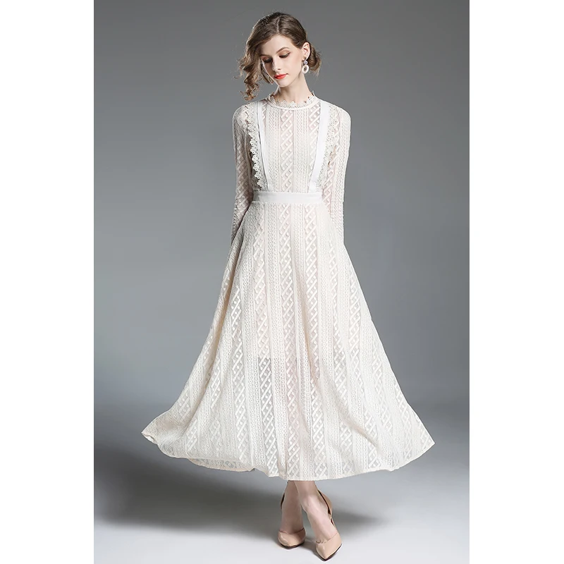 Three Seasons Streetwear Fit and Flare Solid Full None Ankle-Length Regular Empire Stand Spring Women's Swing Dress | Женская одежда