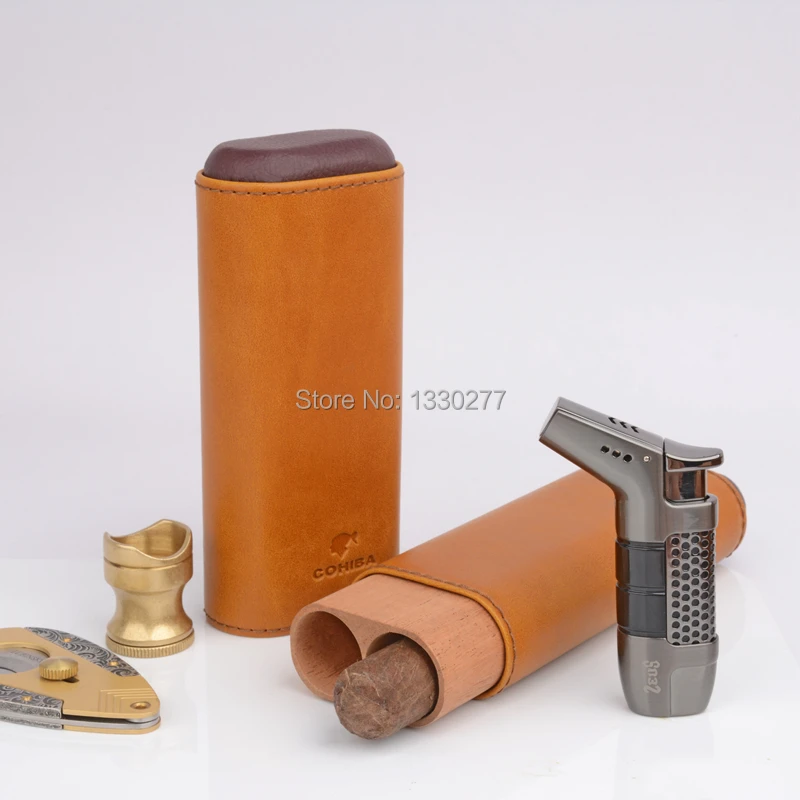 COHIBA кедровый деревянный ящик для сигар коричневый Crazy Horse текстурный узор Кожаный Портсигар подходит 2 пальца до 54 колец сигары