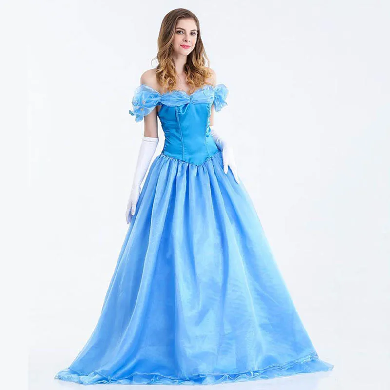 Женский костюм для косплея Золушки голубой белоснежный принцессы костюмы на
