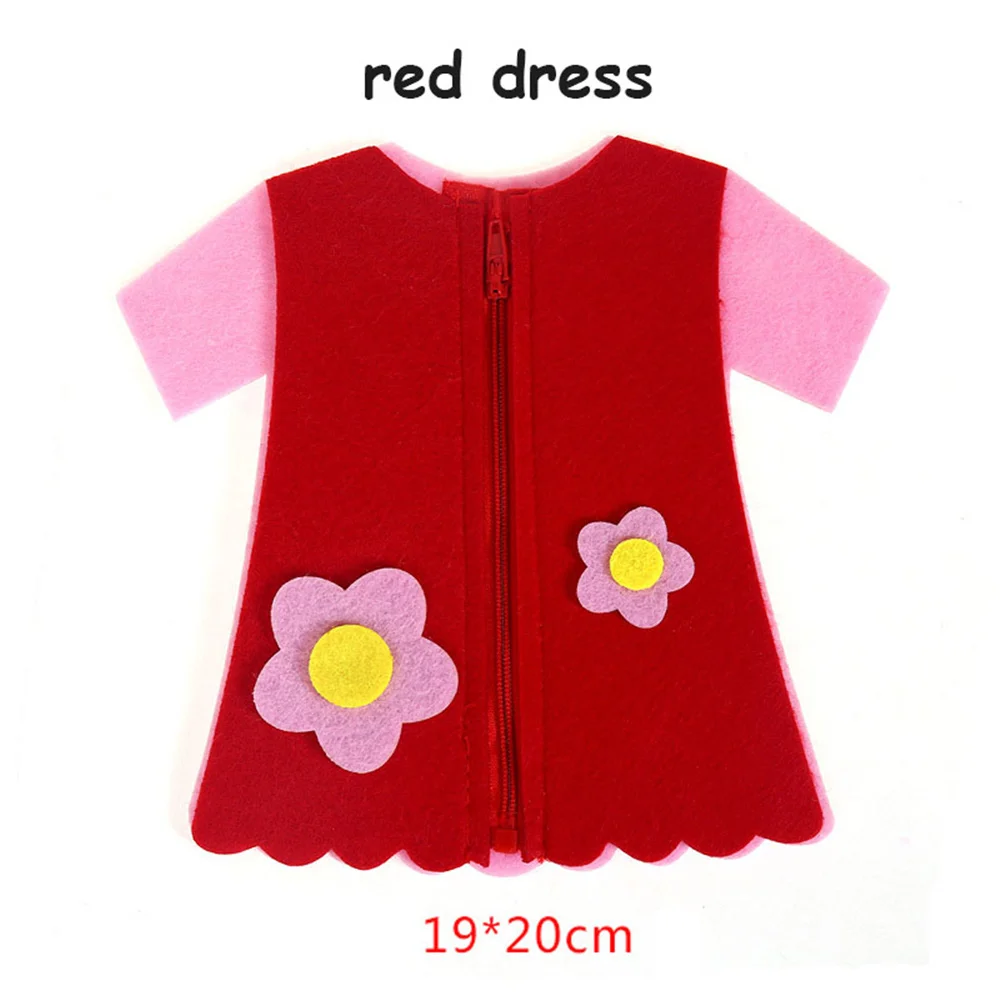 red dress DIY мультфильм Ткань Животное Руководство Искусство для детского сада ремесла Монтессори обучающие средства ручной Молнии Кнопка Математическая головоломка игрушка для детей - Цвет: red dress