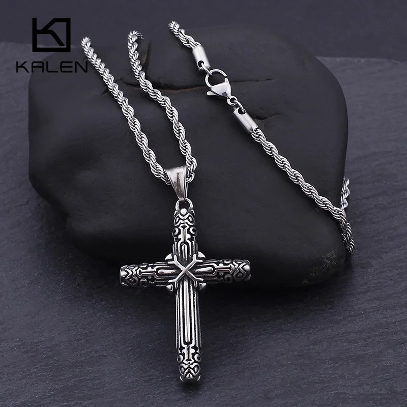 Stainless Steel Fashion Double Cross Pendant Necklace For Men Christian Prayer Crucifix Chain Jewelry | Украшения и аксессуары