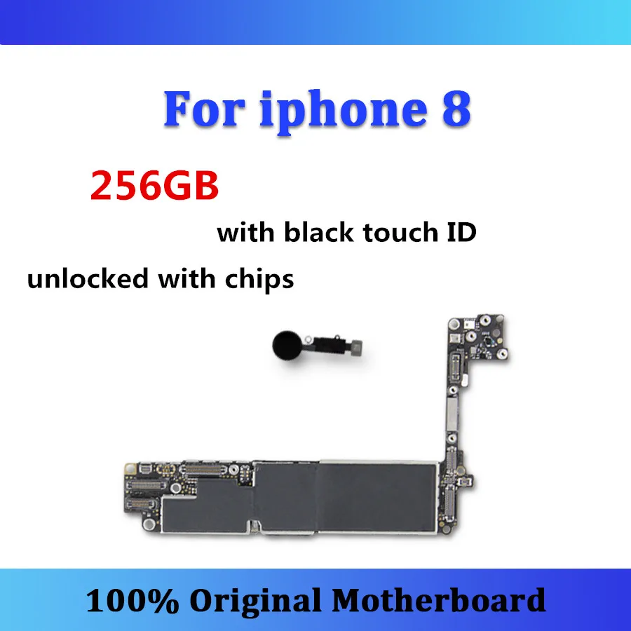 Оригинальная материнская плата для iphone 8, материнская плата 64 Гб/256 ГБ, разблокированная с сенсорным ID и чипами, полностью протестированная материнская плата, хорошая работа - Цвет: 256GB-black