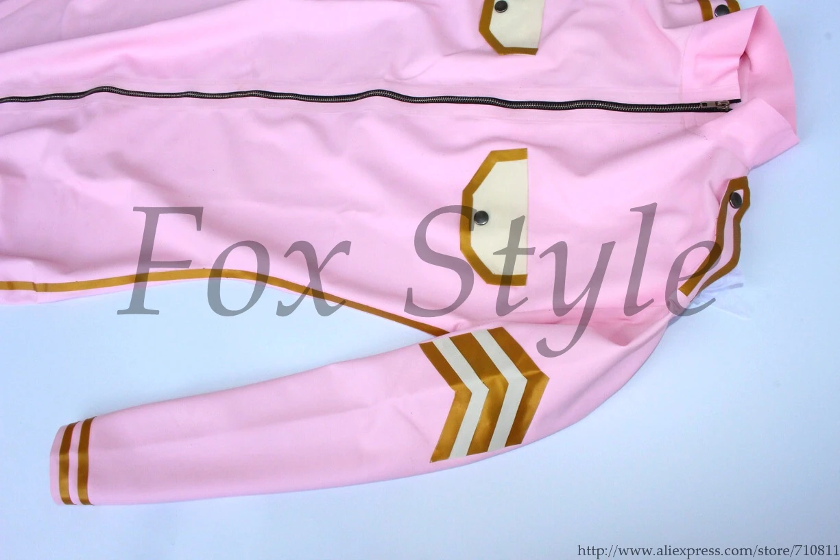 Латексная Униформа с розовой и золотой белой отделкой (включая пояс) | Женская