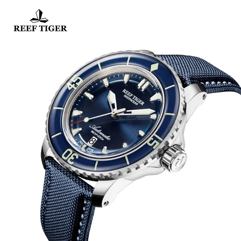 Reef Tiger Brand Casual Fashion Mechanical Deep Waterproof Wristwatch Top Luxury nylon Mens Watches relogio masculino RGA3035