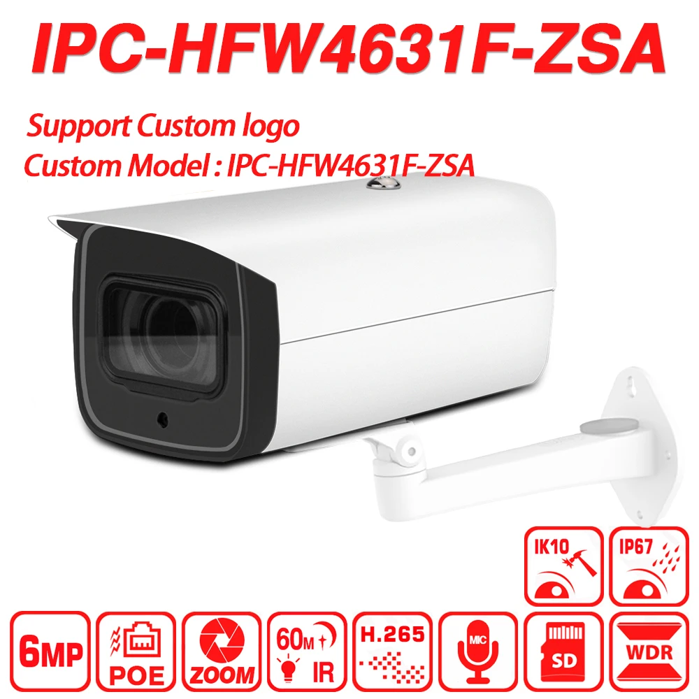 IPC HFW4631F ZSA 6MP IP Камера 5X зум пуля 60 м ИК слот для карт памяти Micro SD аудио IP67 IK10 OEM от