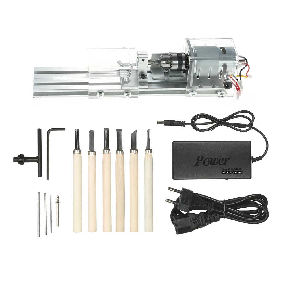 

DC12-24V 100W Mini Lathe Beads Machine Woodwork DIY Lathe Polishing Drill Rotary Tool Woodworking Pearl Lathe Grinding Bead