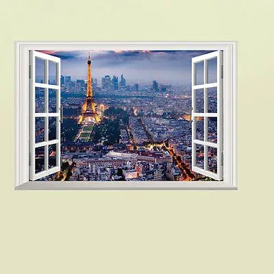 Эйфелева башня Париж ночной вид 3D стикер на стену ПВХ настенная наклейка