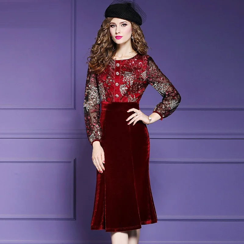 Embroidery long dress xxl 2019 new Superior quality Long sleeves Party Dress Plus Size ladies winter Vintage dresses for women | Женская