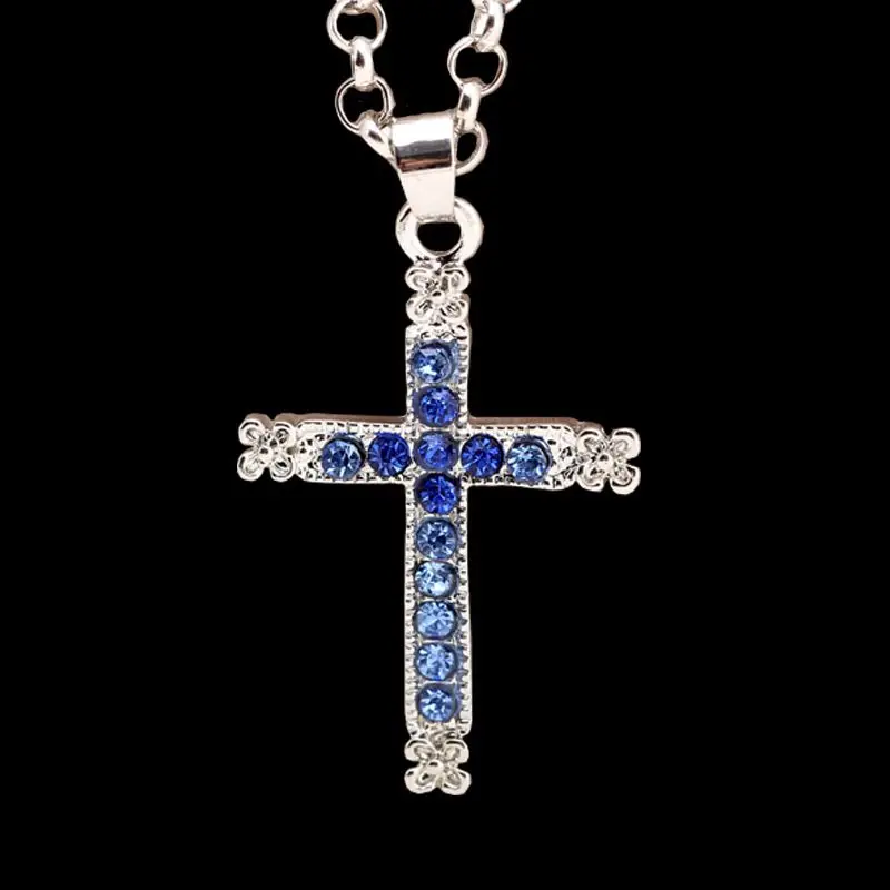Мужские и женские ожерелья с подвеской крестом из синего горного хрусталя|necklace