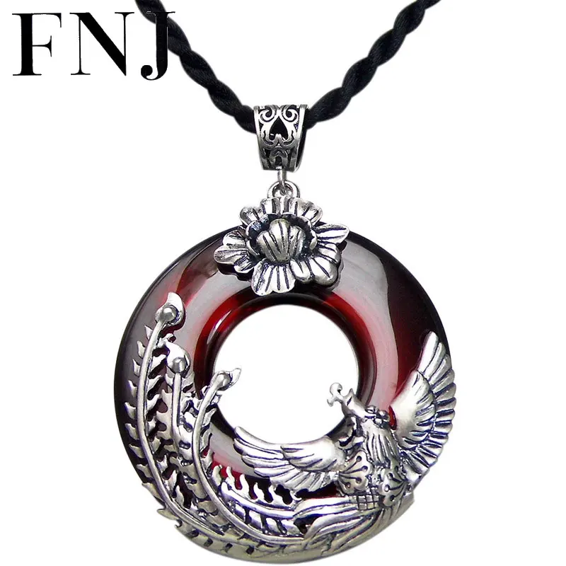 FNJ 925 Серебряный кулон Феникс круглый красный камень циркон S925 оригинальные тайские серебряные подвески для женщин Изготовление ювелирных изделий