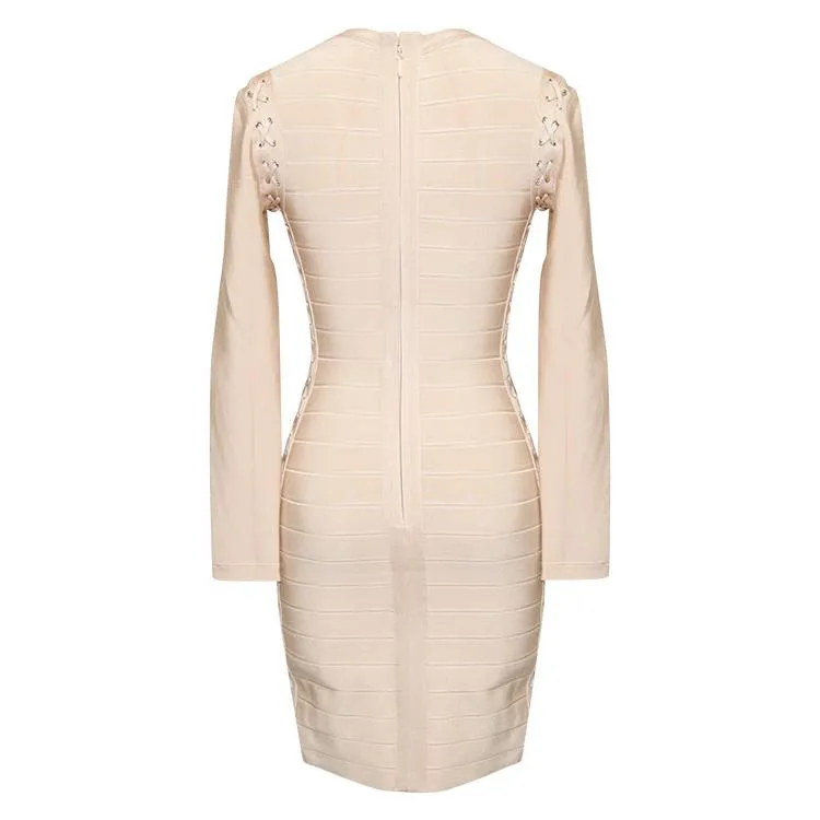 Женщины район С Длинным Рукавом V Шеи Выдалбливают крест хаки Осень Bodycon повязки