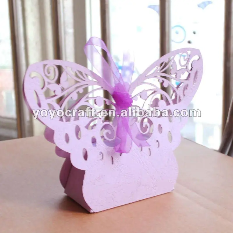 

50pcs Festival Party Supplies Laser Cut Gift Purple Butterfly Wedding Favor Candy Box