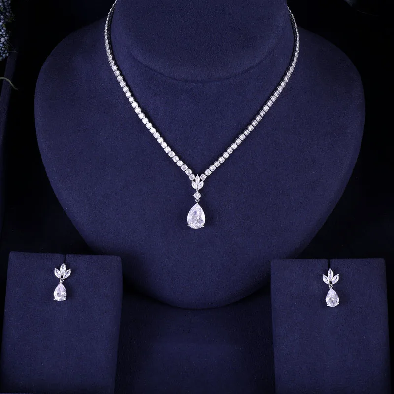 Новый дизайн роскошные AAA циркон серьги в форме капли воды ожерелье с подвеской