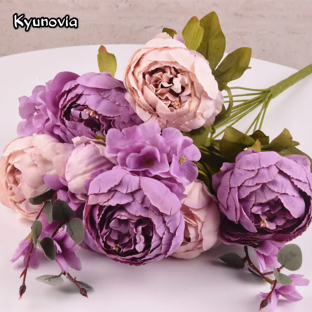 Kyunovia Artificial Flowers Vintage Champagne Blush Peony Silk for DIY Rustic Bridal Bouquet Wedding Home Party Deco H03 | Дом и сад