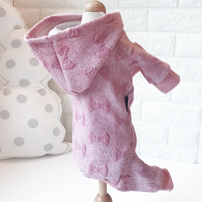 Однотонные зимние теплые комбинезоны для собак женская одежда с бантом