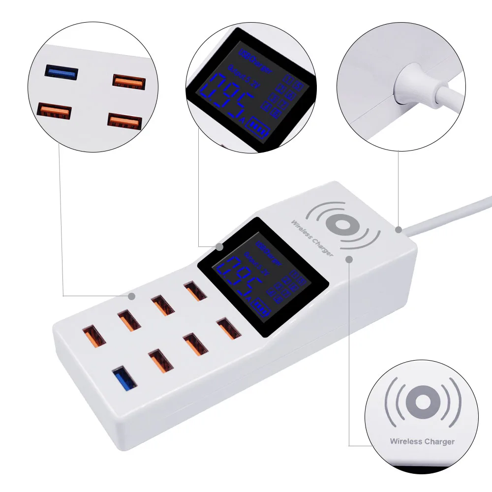 8 портовый ЖК USB адаптер питания зарядное устройство Беспроводное для iPhone iPad и