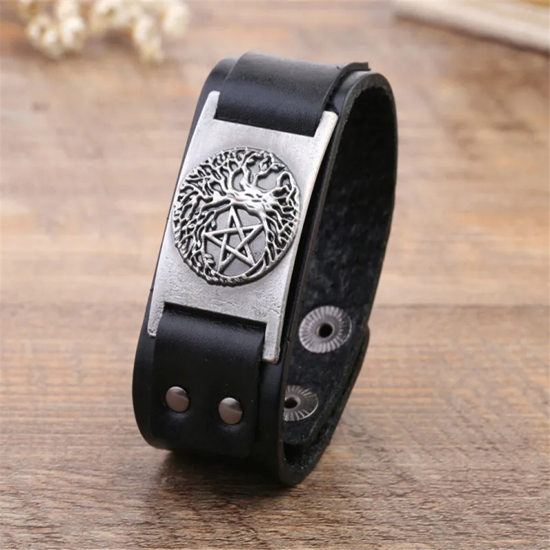 Стиль викингов женский мужской кожаный браслет The World Tree yggdragil и Pentacle знаменитый