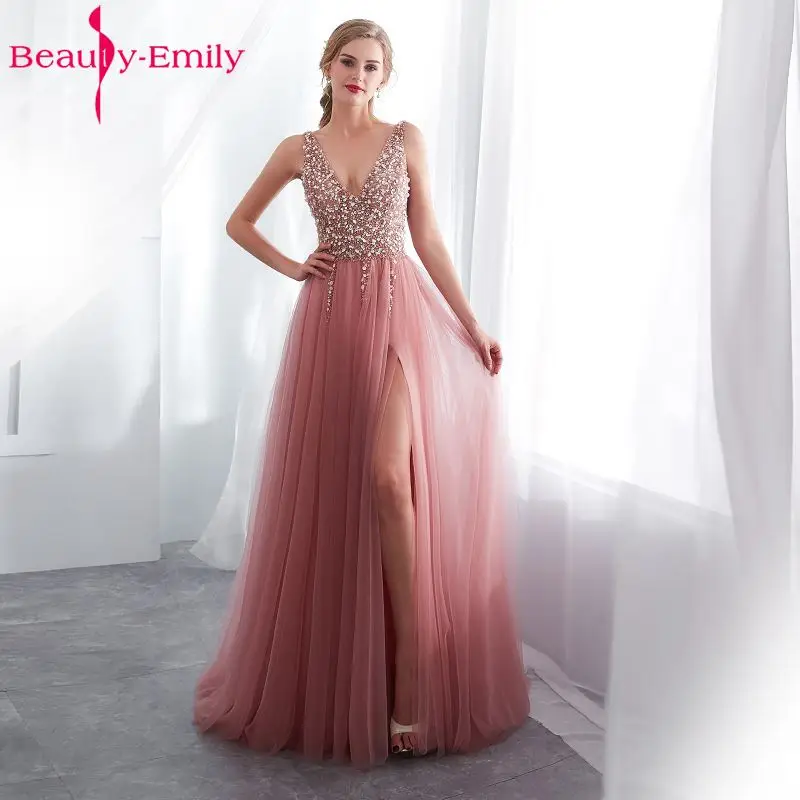 

Женское вечернее платье Beauty Emily, длинное темно-розовое кружевное платье с бисером, 2018