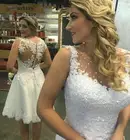 Женское Короткое свадебное платье, блестящее кружевное ТРАПЕЦИЕВИДНОЕ ПЛАТЬЕ мини с прозрачной спиной и круглым вырезом, 2020