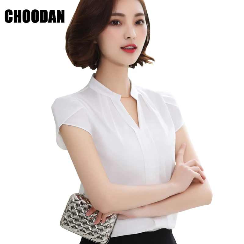 Шифоновая Блузка в Корейском стиле женская блузка с коротким рукавом рубашка 2018
