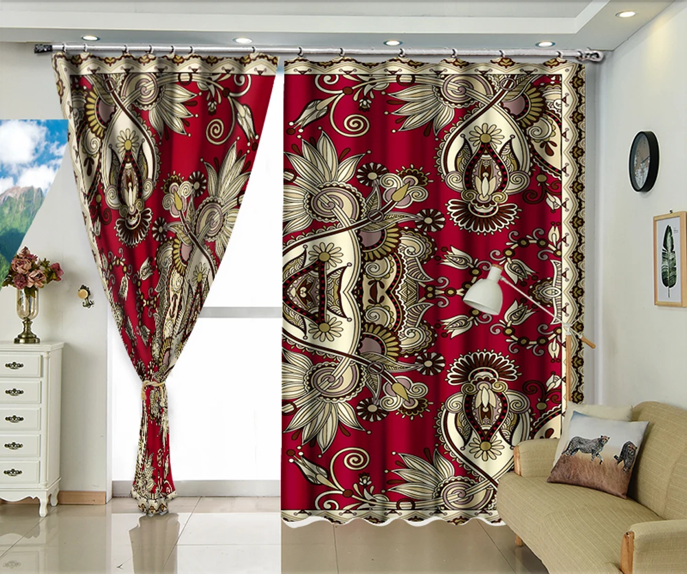 Китайский этнический стиль красный узор на бежевом фоне 3d цифровая печать стерео