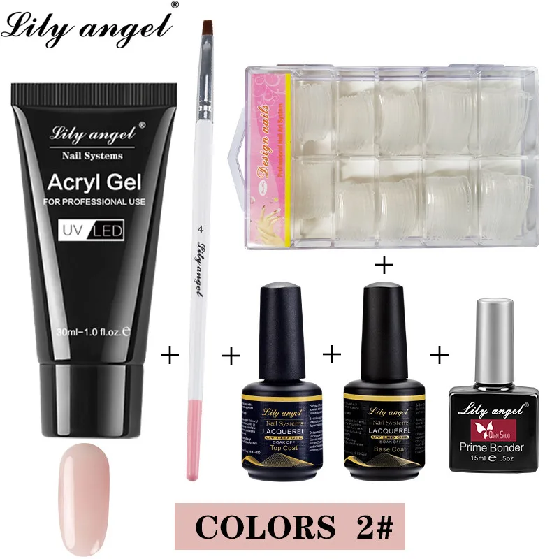 Set-2 LILY ANGEL 30g полимерный гель ружье гвоздя набора 6 Цвет УФ программы повышения простой быстро прочное UV лампа длительного действия с украшением в виде кристаллов гель - Цвет: Set-2