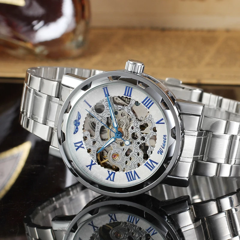 Winner WRG8008M4S3 automatic men new wristwatch free shipping skeleton silver color watch stainless steel band best gift | Наручные часы