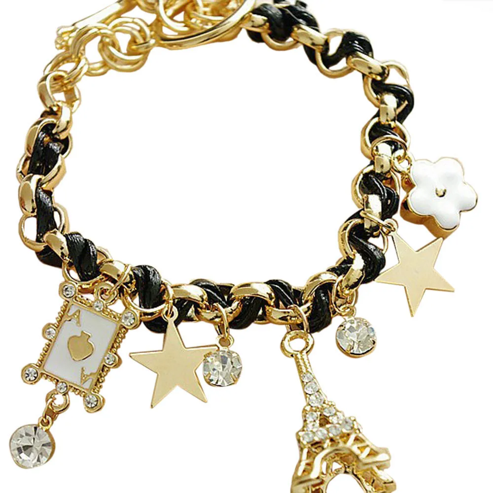 Мода 2017 Новый Для женщин изделия Multi элемент золотой цепочкой Кожаные Веревки