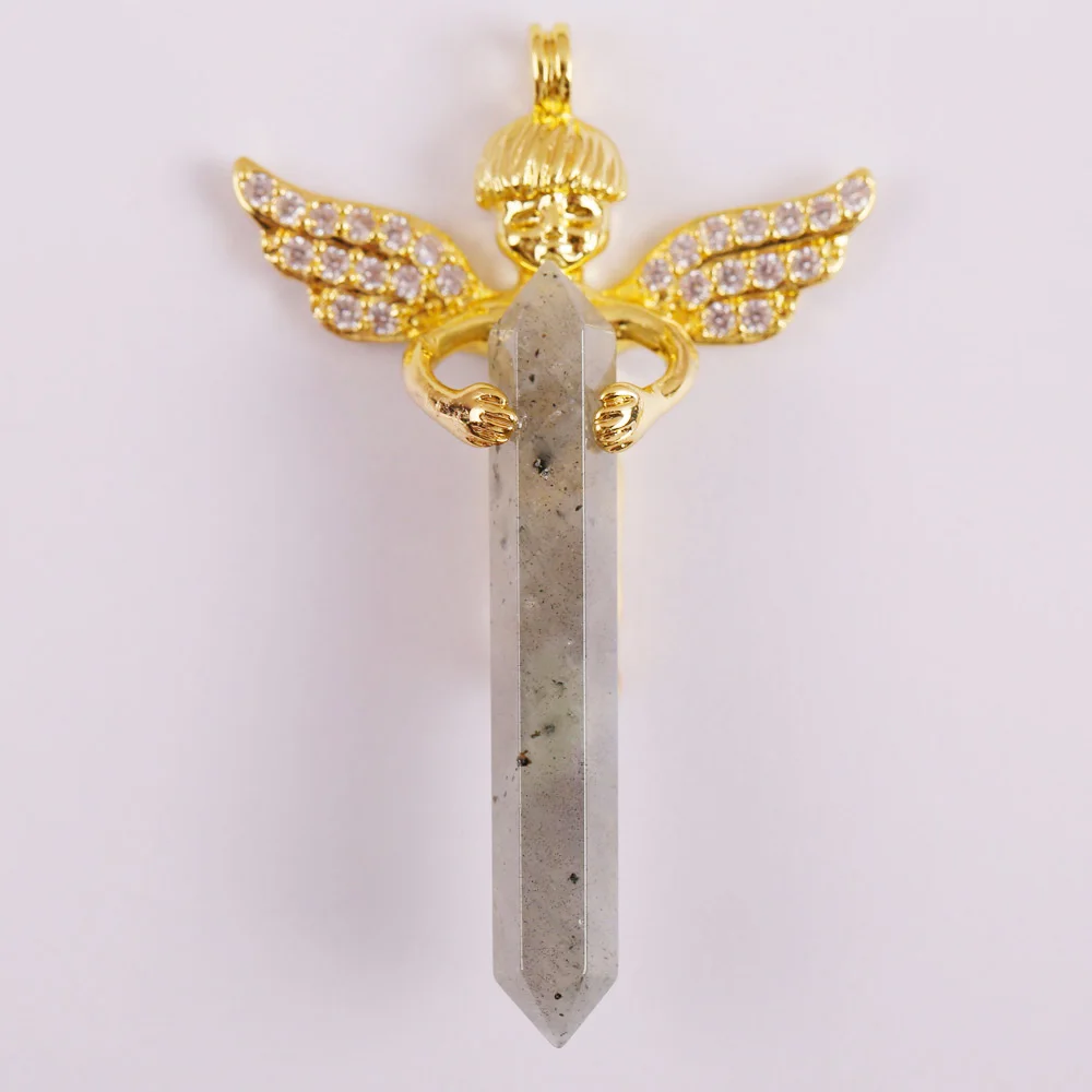 Natural Crystal/Labradorite/Opal/Aventurine/Carnelian/Tigereye/Howlite Stone GEM Pendant Lucky Angel Jewelry 1PCS | Украшения и