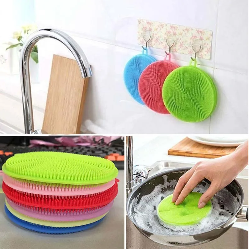2 шт. Еда-Класс силиконовые блюдо губки Антибактериальные чистящие Мягкие кисти