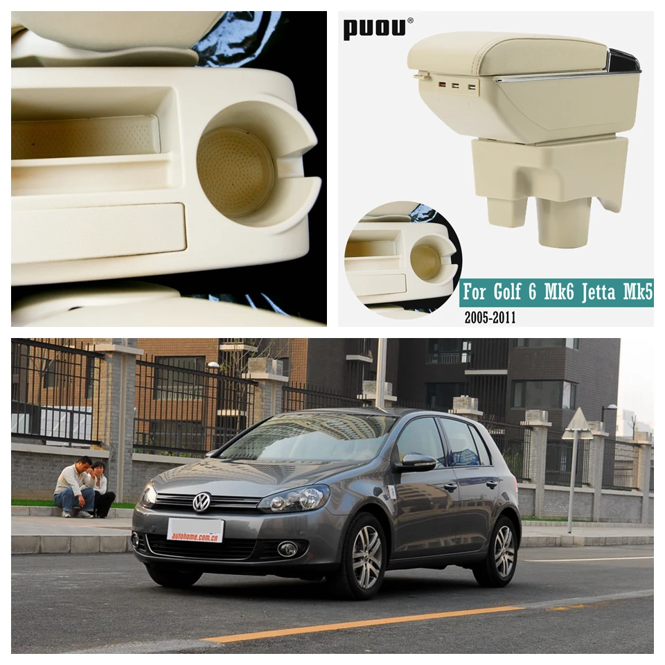 Подлокотник для VW Golf 6 08-13 Mk6 Jetta 5 2006-2011 Vento Wagon двойной Слои вращающийся центральной консоли ящик для хранения зарядка через usb