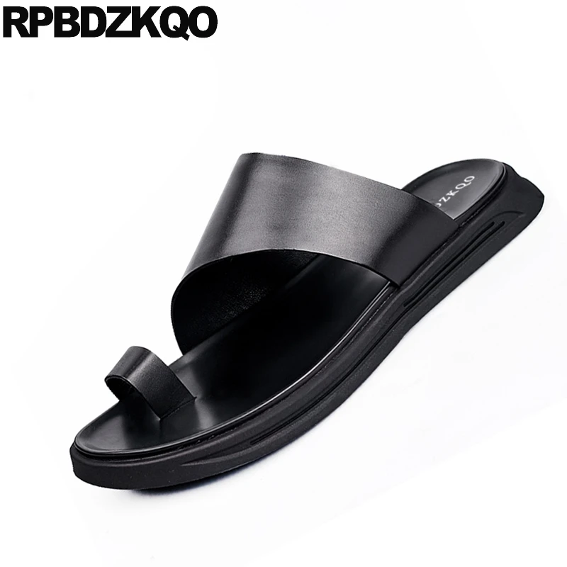 Black Leather Slip-on Toe Loop Designer Open Men Sandals - Waterproof, Summer Outdoor Slides Shoes - Fashionable Water Slippers image 5