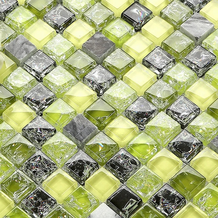 

green & yellow color ice crackle glass mixed gray stone for kitchen backsplash tile bathroom shower mosaic tiles hallway
