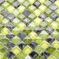 green & yellow color ice crackle glass mixed  gray stone  for kitchen backsplash tile bathroom shower mosaic tiles hallway