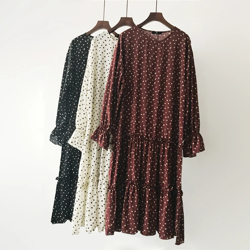 2019 модное корейское платье Mori Girl Vestidos повседневное шифоновое простое в горошек с