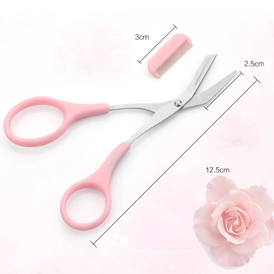 Высококачественные Розовые ножницы для стрижки бровей с расческой тонкие