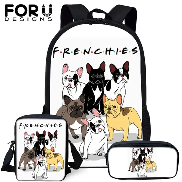 HME874CEK FORUDESIGNS Kids 3 шт./компл. Рюкзак Мультфильм Французский бульдог животные принты брезентовые Школьные Рюкзаки рюкзаки для подростков девочек мальчиков студентов - Цвет: HME874CEK