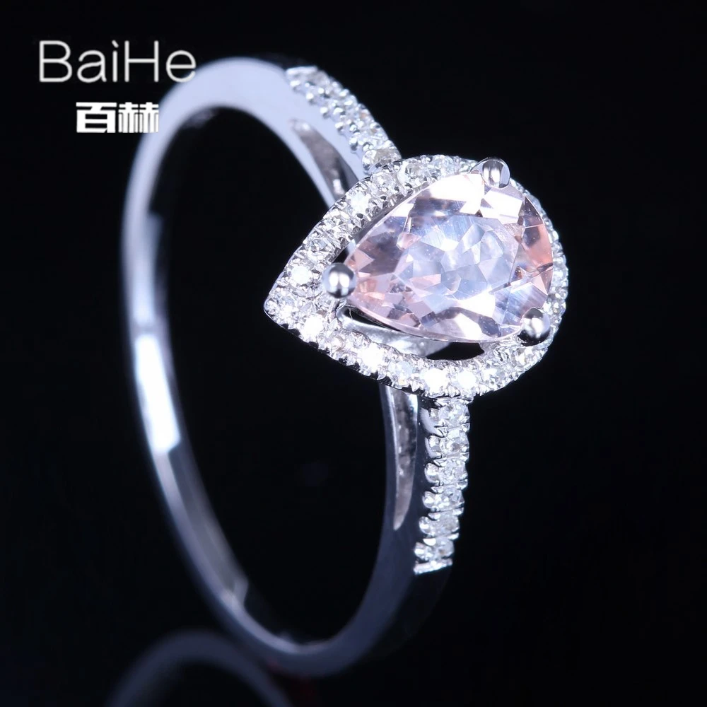 BAIHE подлинной стерлингового серебра 925 0.6ct розовая груша морганитом Для женщин
