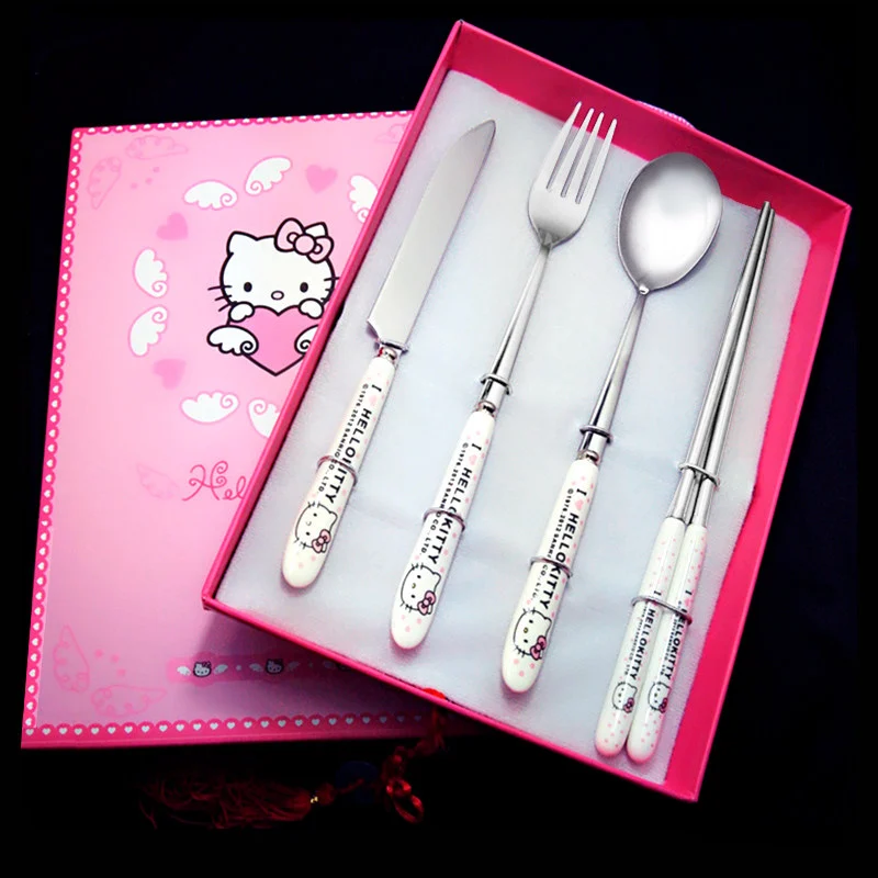 Модная посуда столовые приборы Hello Kitty вилка ложка нож набор мультяшных
