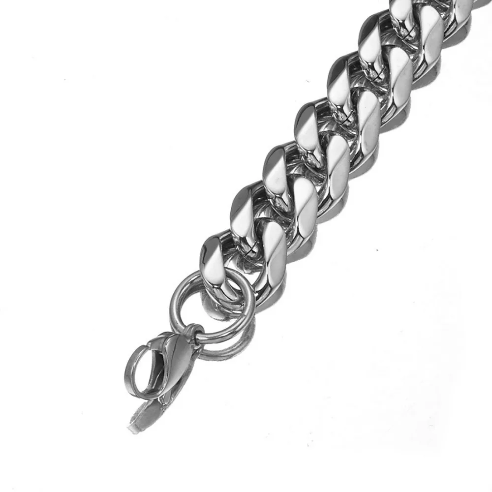 

15mm Mens Necklace Curb Cuban Link Chains Silver/Gold Color Stainless Steel Necklace Chain Jewelry Length 7"-40"