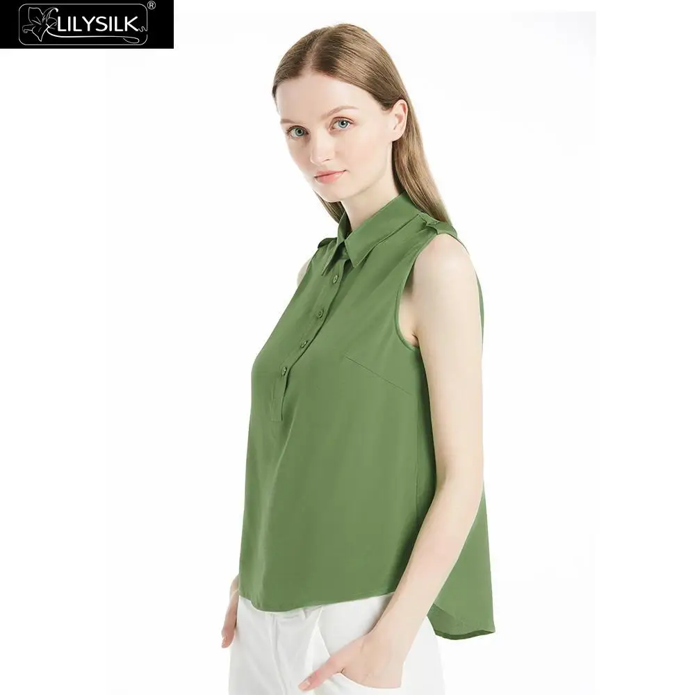 LILYSILK рубашка без рукавов половина Placket шелковые женские Бесплатная доставка