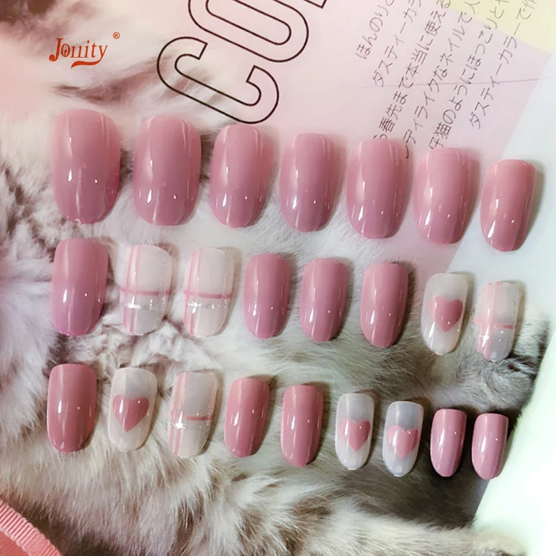 24 Pcs Boxed Fake Nails Sets Acrylic Nude Pink Nail Tips Extension Patch with Glue Manicure Art Design Artificial False | Красота и